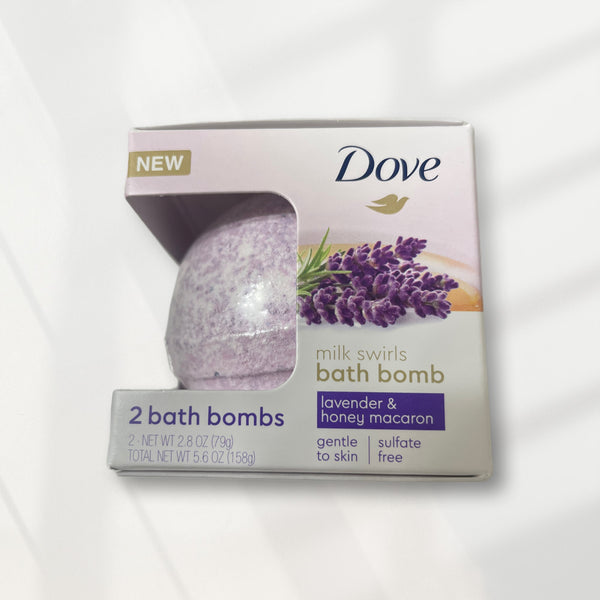 Dove Bath Bomb Milk Swirls Lavender & Honey Macaroon, 2 Pieces, Total Weight 5.6 oz